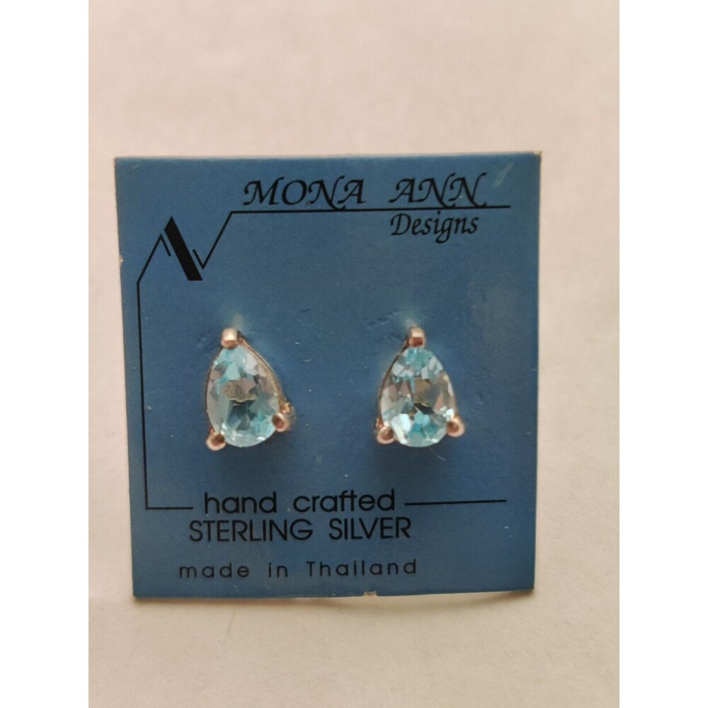 Vintage Mona Lisa 6x4 Teardrop Blue Topaz Sterling Silver Earrings